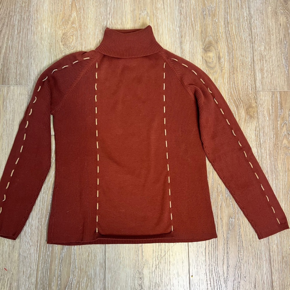 Vintage 90s Sag Harbor Sport Suede-Stitching Mock‎ Neck Sweater Size S